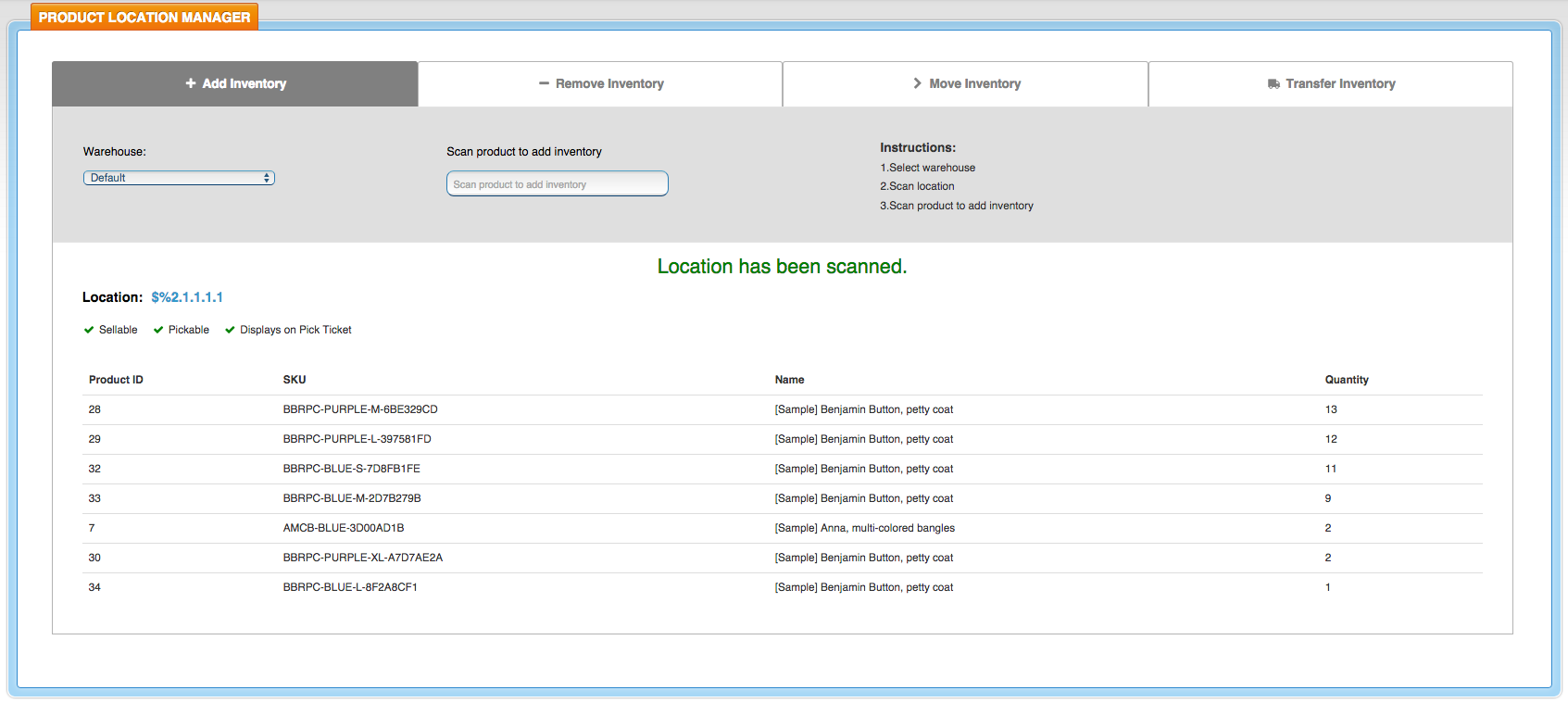 SalesWarp Product Location Manager Dashboard